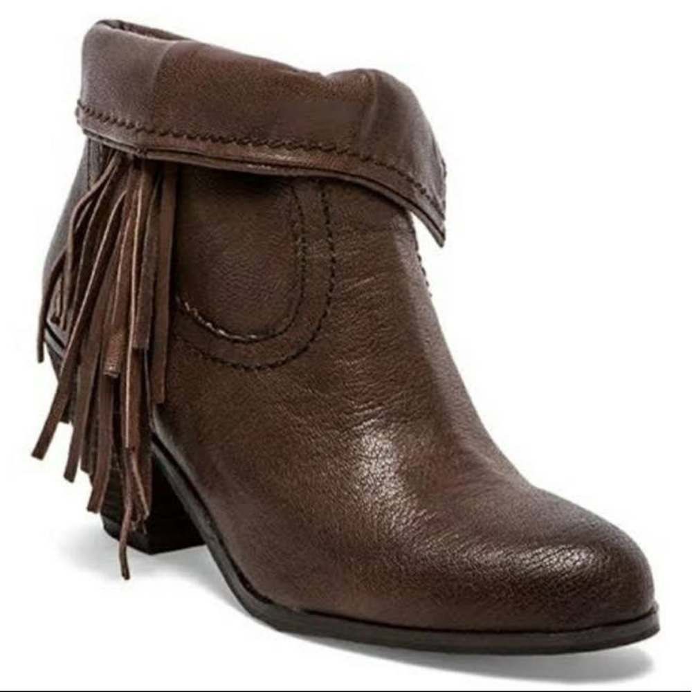 Sam Edelman Boho Western Brown Leather Booties Ankle Boots Sz 6.5